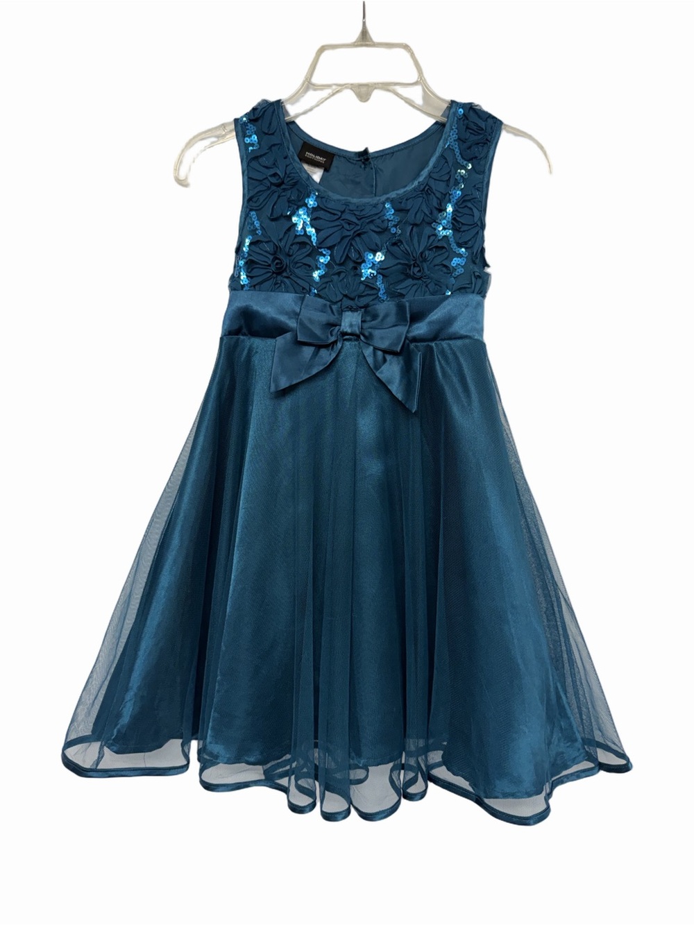 Holiday Editions Girls 6/6X Teal Sequin Floral Party Dress Bow Tulle Holiday